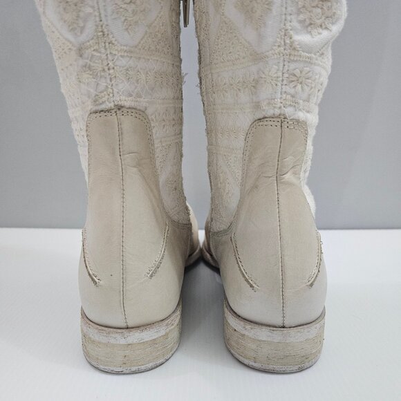 Free People Bren Knee High Boot Womens EU 39 Cream Embroidered Boho Slouchy - Picture 11 of 16